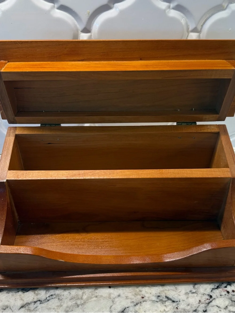 Vintage Wooden Desk Organizer Mail Sorter Letter Holder Hinged Lid Slanted Box